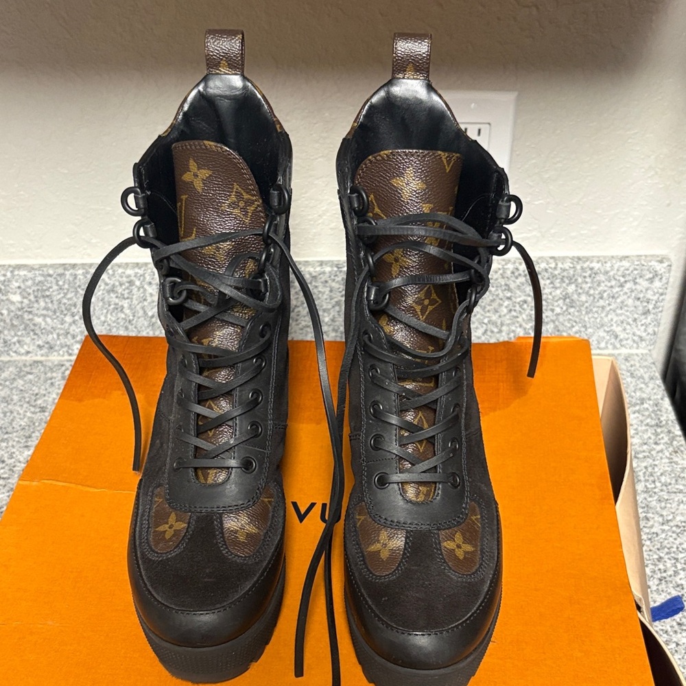 Louis Vuitton Black and Brown Combat Boots